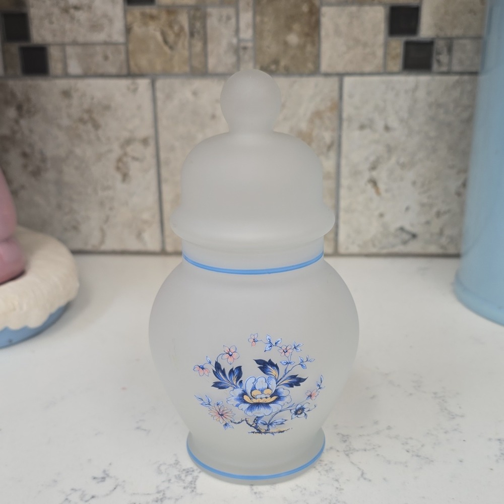 Westmoreland Glass Frosted Satin Blue "Forget Me Not" Floral Condiment Jar